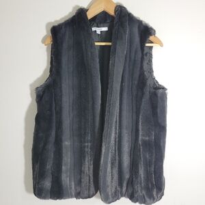Chico's Women's Gray Faux Fur Vest Jacket, SIZE 2 LARGE